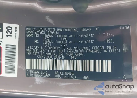 2020 Toyota Sienna Xle Premium из США, поврежденный, VIN 5TDYZ3DC0LS058710